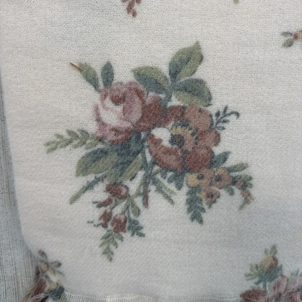 Laura Ashley Throw Blanket 50x70 Cream Floral Super Soft Faux Mohair Cottage